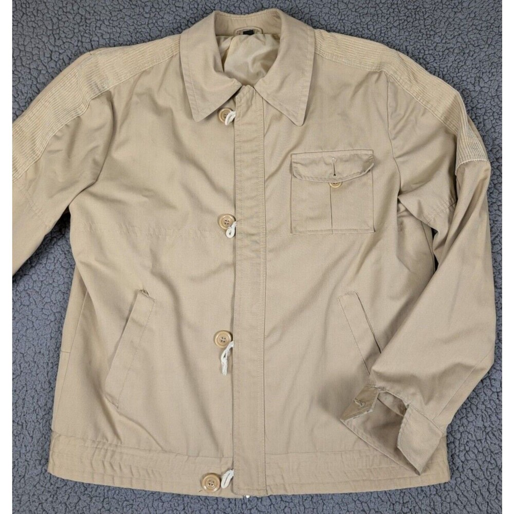 Vintage Hepworths Jacket Chore Coat 100cm Tan Zip Up Buttons Pockets Corduroy